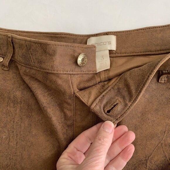 Chicos Faux-Suede 5-Pocket Slim Pants Size 3 US 16 Brown Stretch Flat Front - Picture 7 of 13